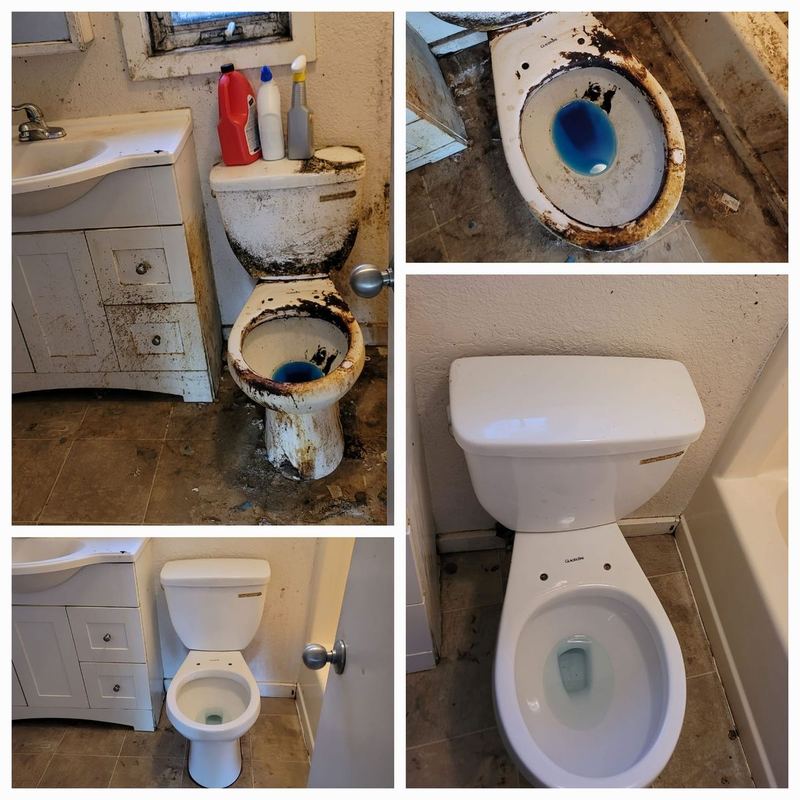 Before and after of a heavily soiled Las Vegas bathroom deep cleaned by Desert Valley Maid Service